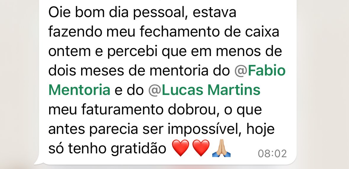 Print de feedback — faturamento dobrou